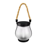 Unlit lantern with frosted glass body, black top and rope handle on a white background 11