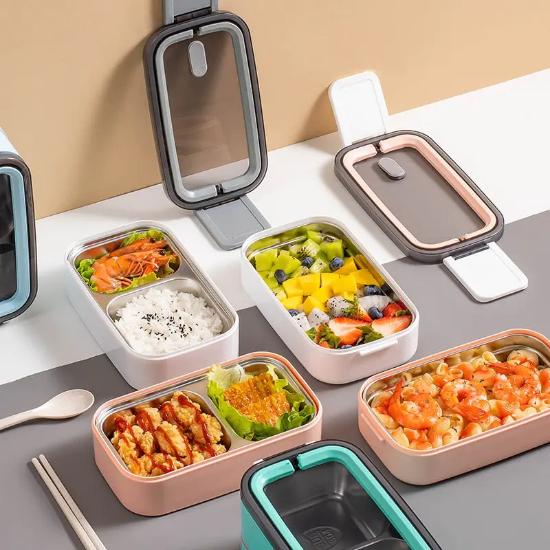 2-Layer Stainless Steel Bento Lunchbox - MealMate-White-State of Style