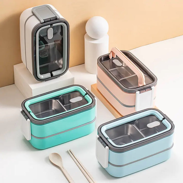 2-Layer Stainless Steel Bento Lunchbox - MealMate-White-State of Style
