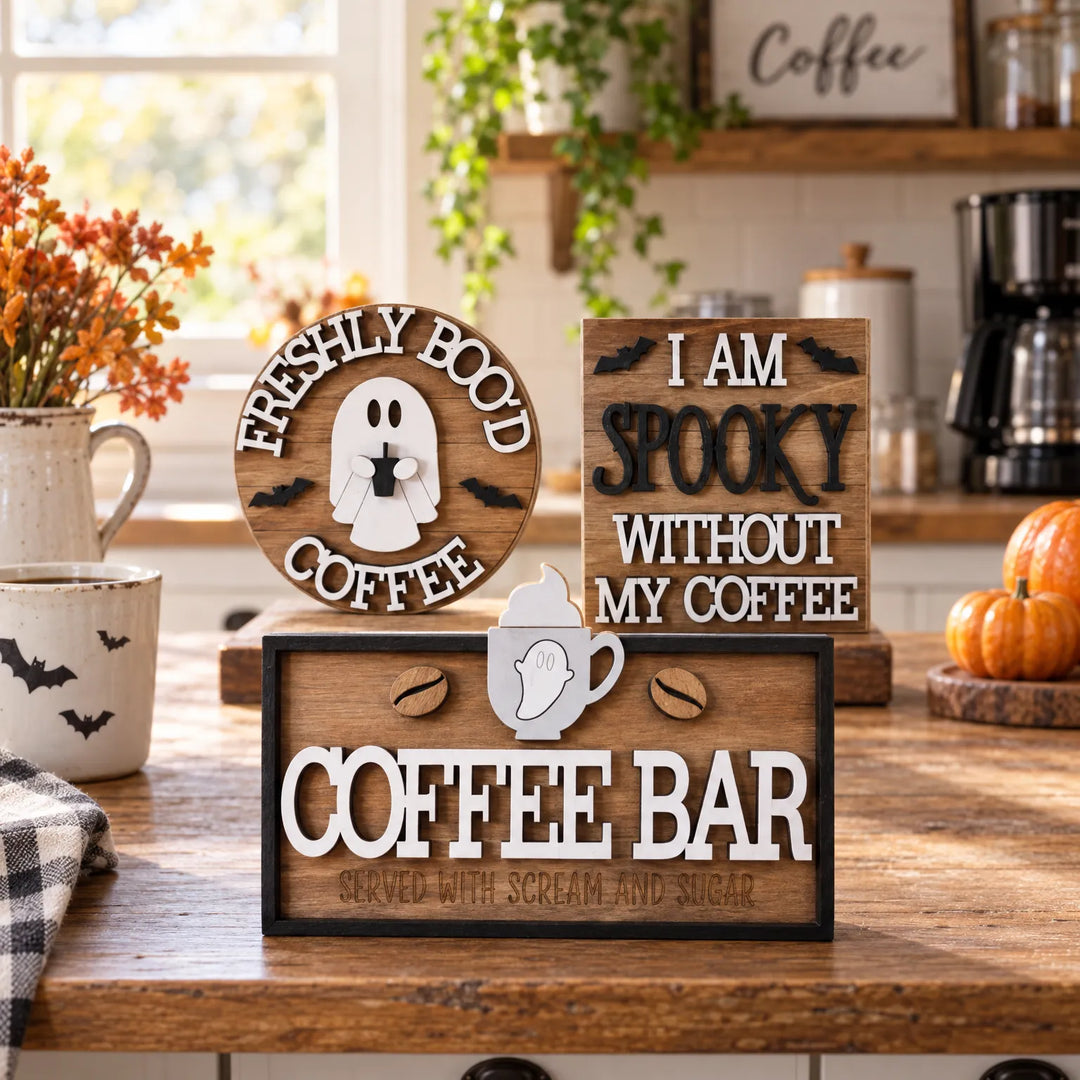 3D Halloween Coffee Bar Signs - Cafeween