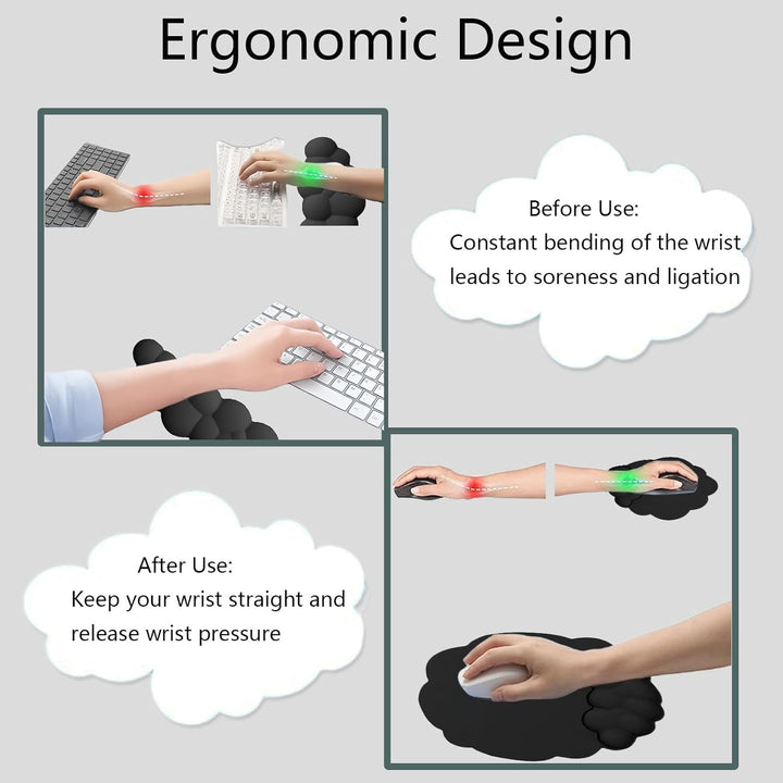 Cloud-Shaped Ergonomic Wrist Rest Set with Mouse Pad & Coaster – Zeyora