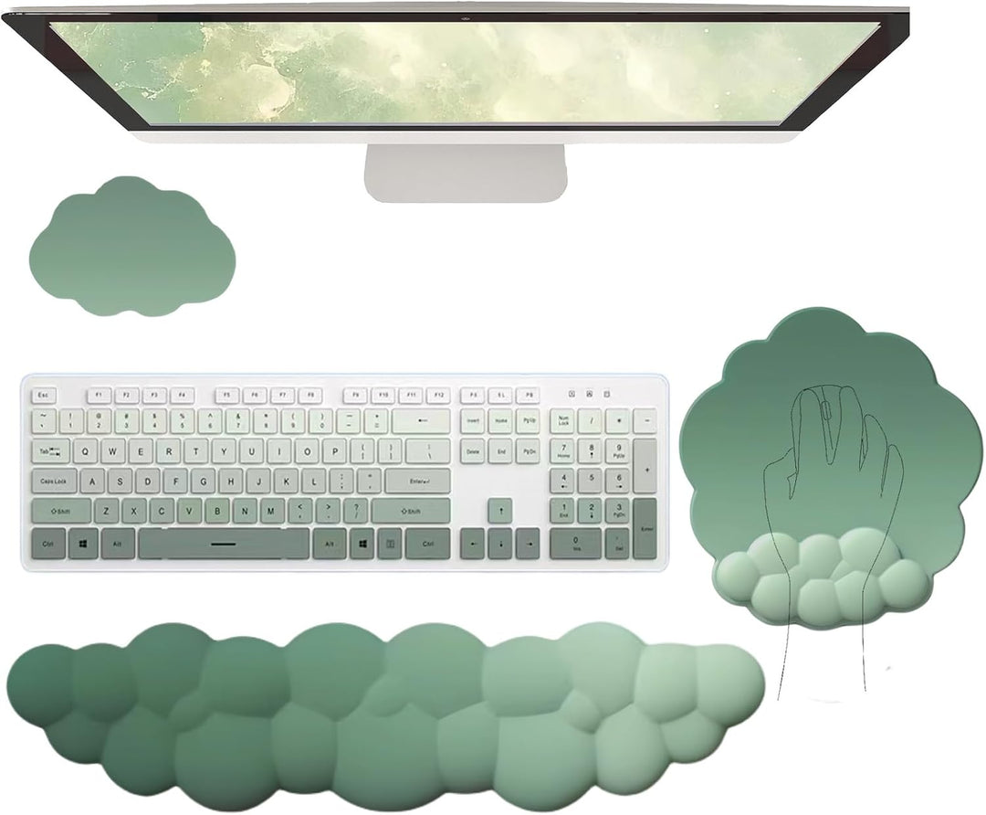 Cloud-Shaped Ergonomic Wrist Rest Set with Mouse Pad & Coaster – Zeyora