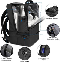 Expandable 26–45L Waterproof Travel Backpack with Laptop Sleeve & Duffle Carry