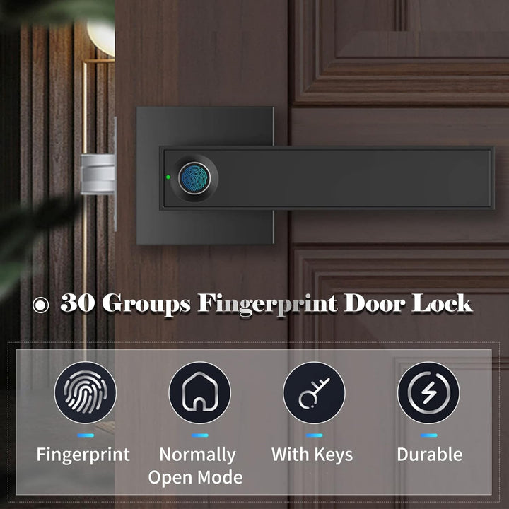 Smart Fingerprint Door Lever Lock with Key Access & 30 User Capacity – Nivora