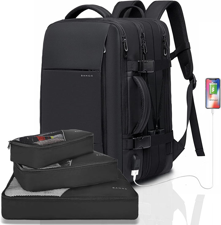 Expandable 26–45L Waterproof Travel Backpack with Laptop Sleeve & Duffle Carry