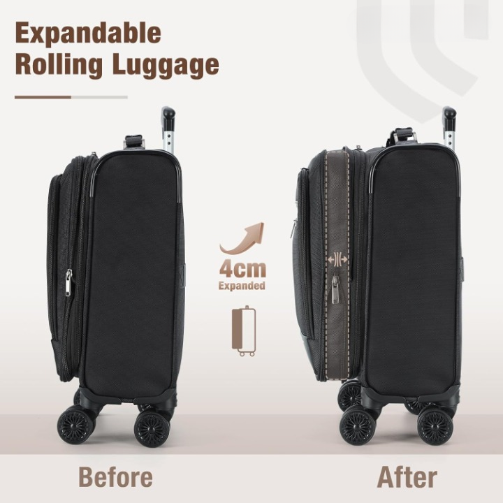 Expandable Underseat Carry-On with Spinner Wheels & Laptop Compartment