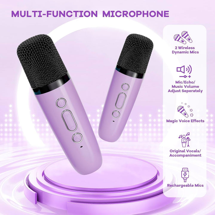 Portable Mini Karaoke Machine with Bluetooth Speaker & 2 Wireless Mics – Veylo