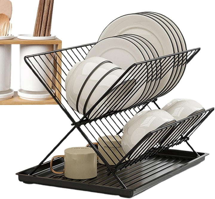 Folding Dish Drying Rack – 2-Tier Countertop Drainer with Detachable Tray – Kelvra