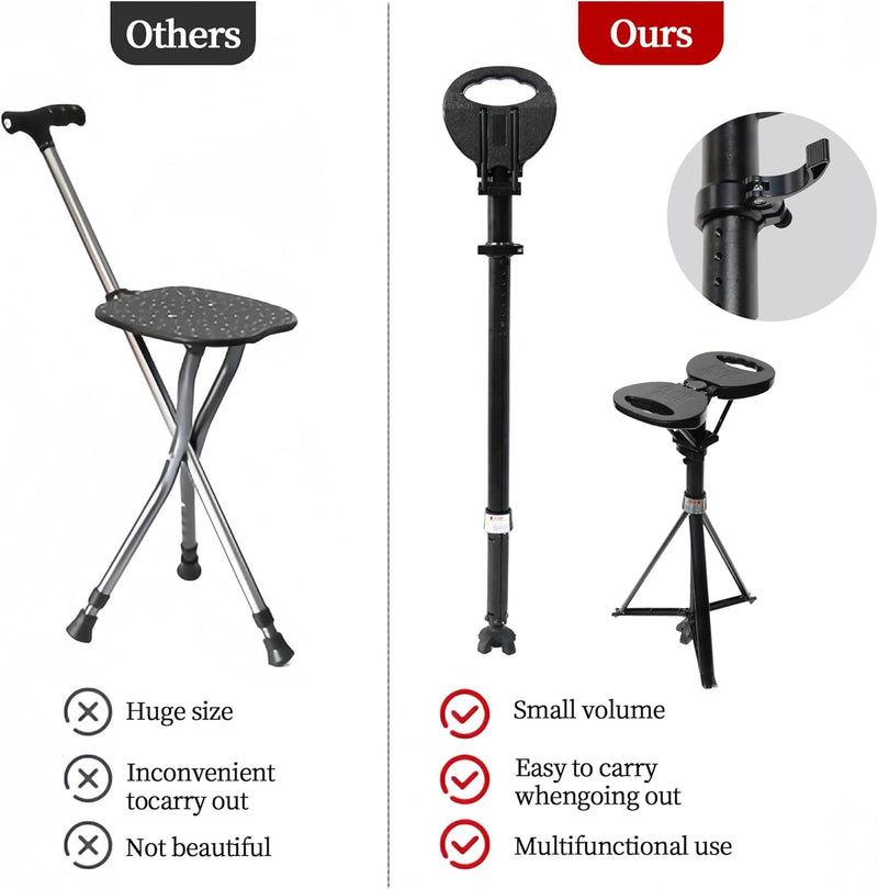 Foldable Walking Cane with Seat – StepMate