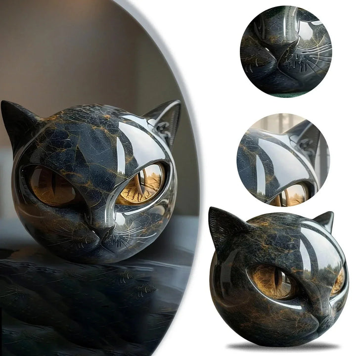 Collage with a main view on a dark surface and three circular close-ups of the nose, whiskers and ear 7
