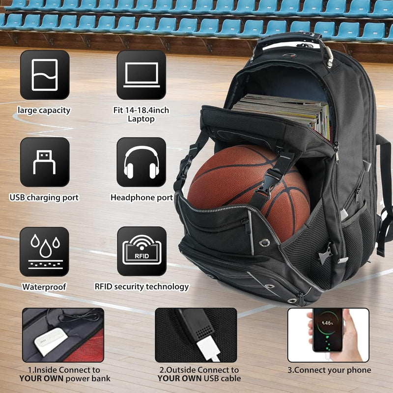 55L Extra-Large Travel Laptop Backpack with USB Charging and RFID Security