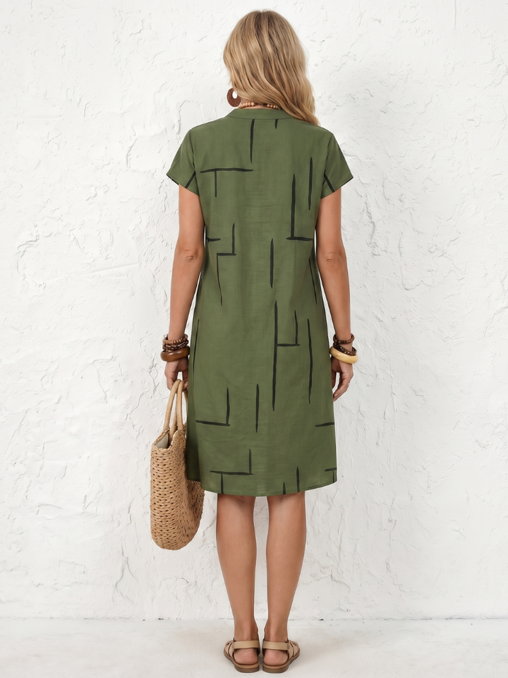 Abstract Print Knee Length Dress - Linarya