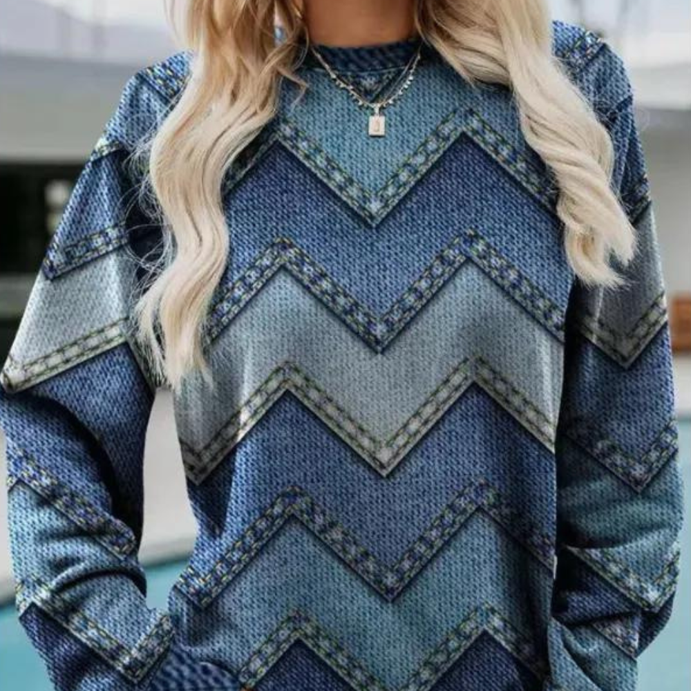 Knitted Women's Sweater with Chevron Pattern – Ylva