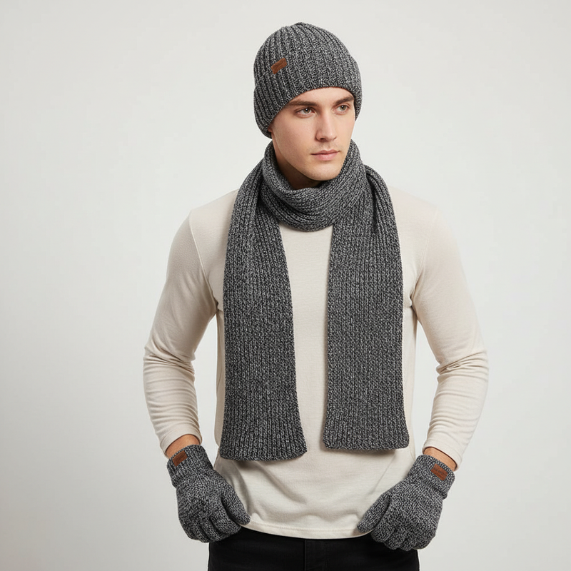 Dreiteiliges Gestricktes Winteraccessoire Set - WarmTrio