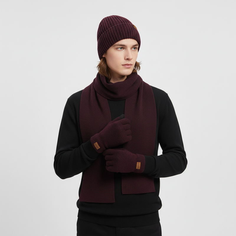 Dreiteiliges Gestricktes Winteraccessoire Set - WarmTrio