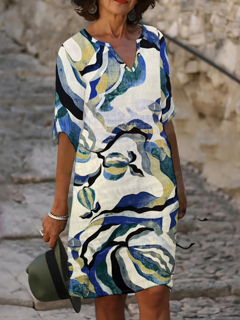 Flowy Abstract Print Summer Dress - Zaphia