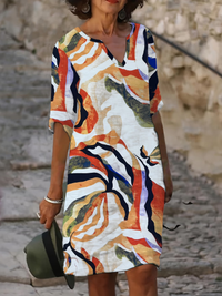 Flowy Abstract Print Summer Dress - Zaphia