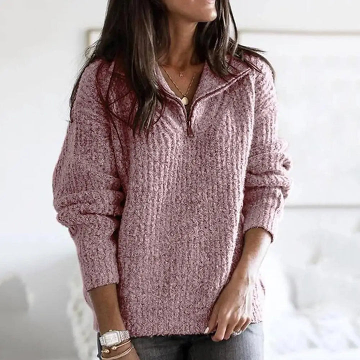 Autumnal structured women's half-zip sweater with long sleeves - Noelle
