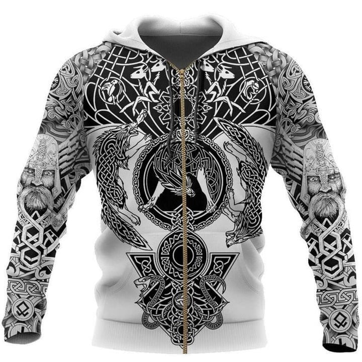 Viking hoodie with runes and warrior motifs – Eirik