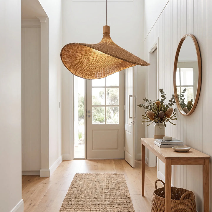 Natural Woven Reed Pendant Light for Hallways & Entryways