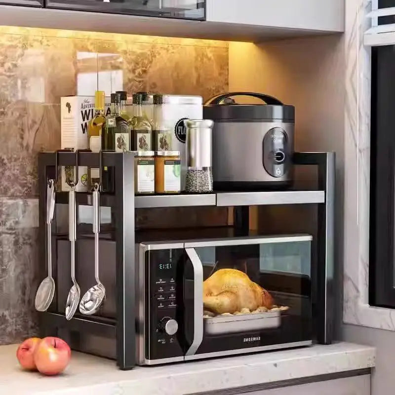 Carbon Steel Retractable Double-Layer Kitchen Shelf – Milo