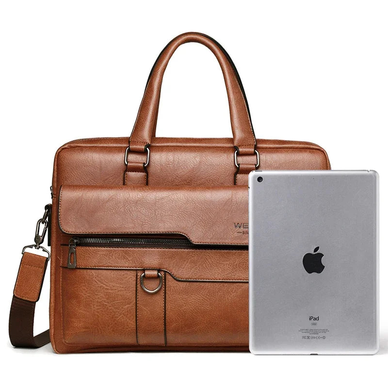 PU Leather Business Laptop Briefcase with Shoulder Strap