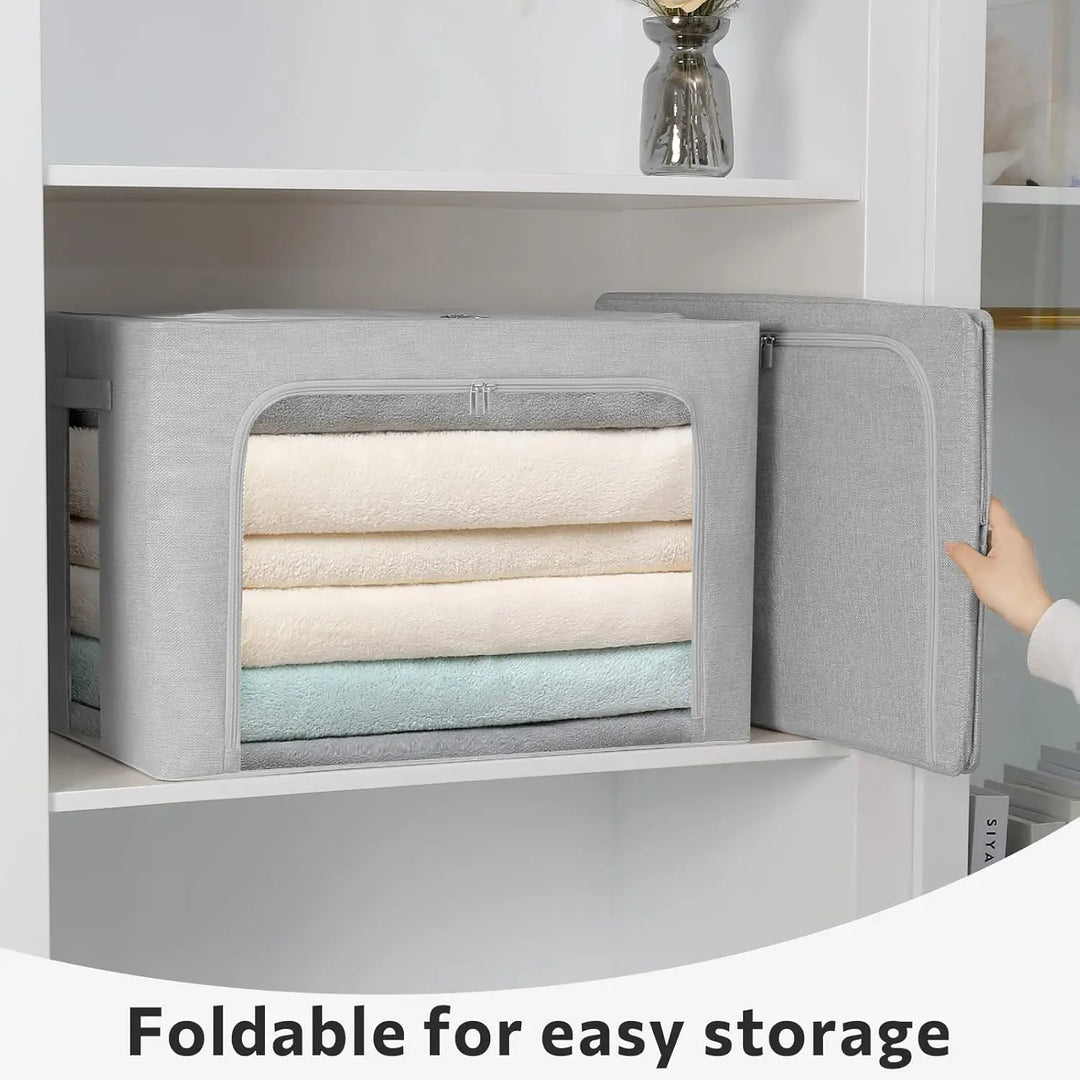 Stackable Linen Fabric Storage Boxes with Clear Window – Elara