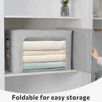 Stackable Linen Fabric Storage Boxes with Clear Window – Elara