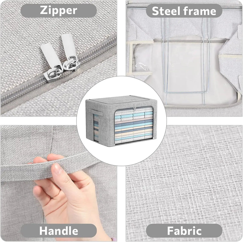 Stackable Linen Fabric Storage Boxes with Clear Window – Elara