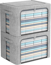 Stackable Linen Fabric Storage Boxes with Clear Window – Elara
