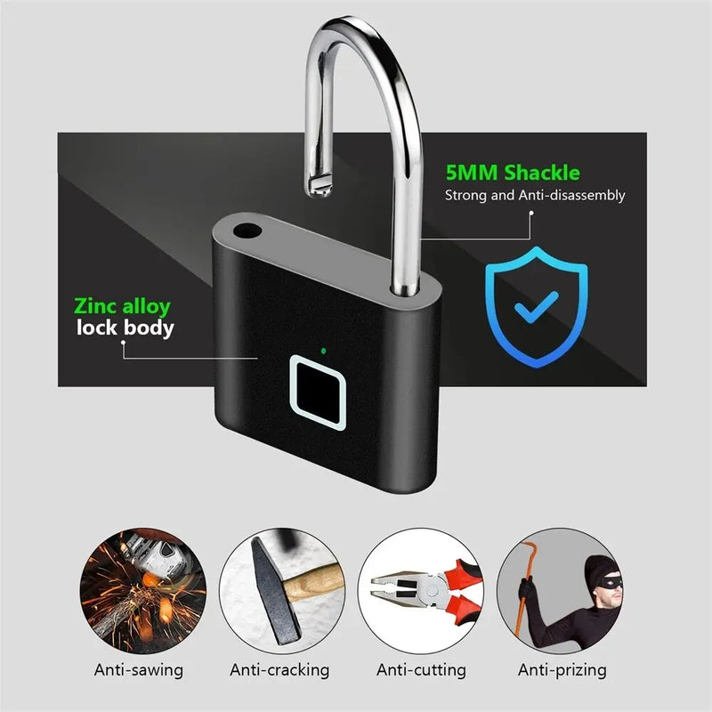 Smart Fingerprint Padlock with USB Charging & Waterproof Design – Titan