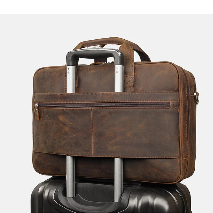 Large Genuine Crazy Horse Leather Laptop Briefcase 17 Inch