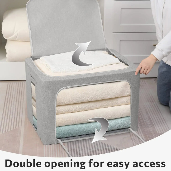 Stackable Linen Fabric Storage Boxes with Clear Window – Elara