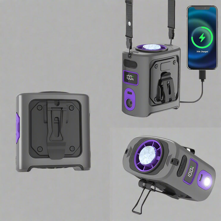 8000mAh Portable Cooling Waist Fan with Power Bank & LED Light – FrostBreeze