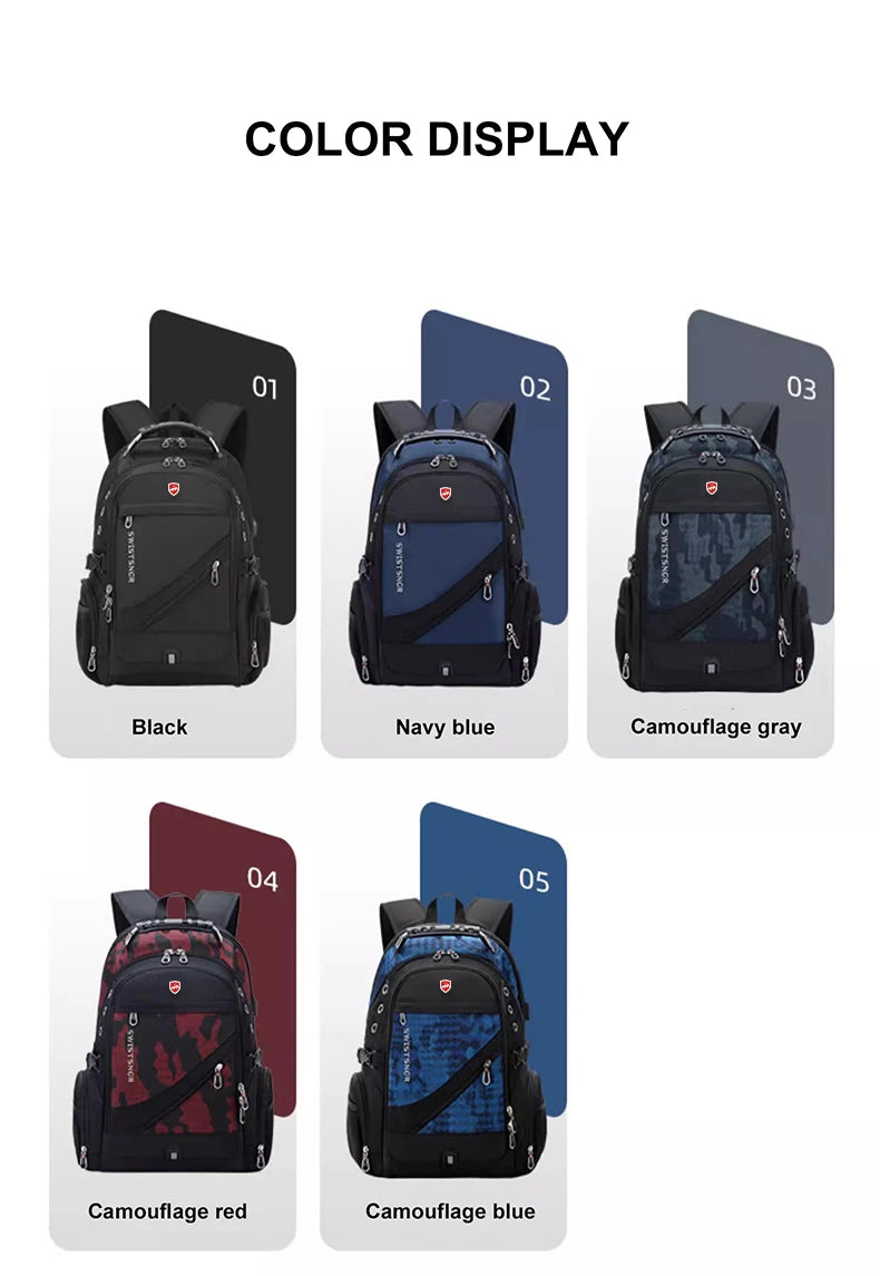 Extra-Large Waterproof Laptop & Travel Backpack with USB Charging