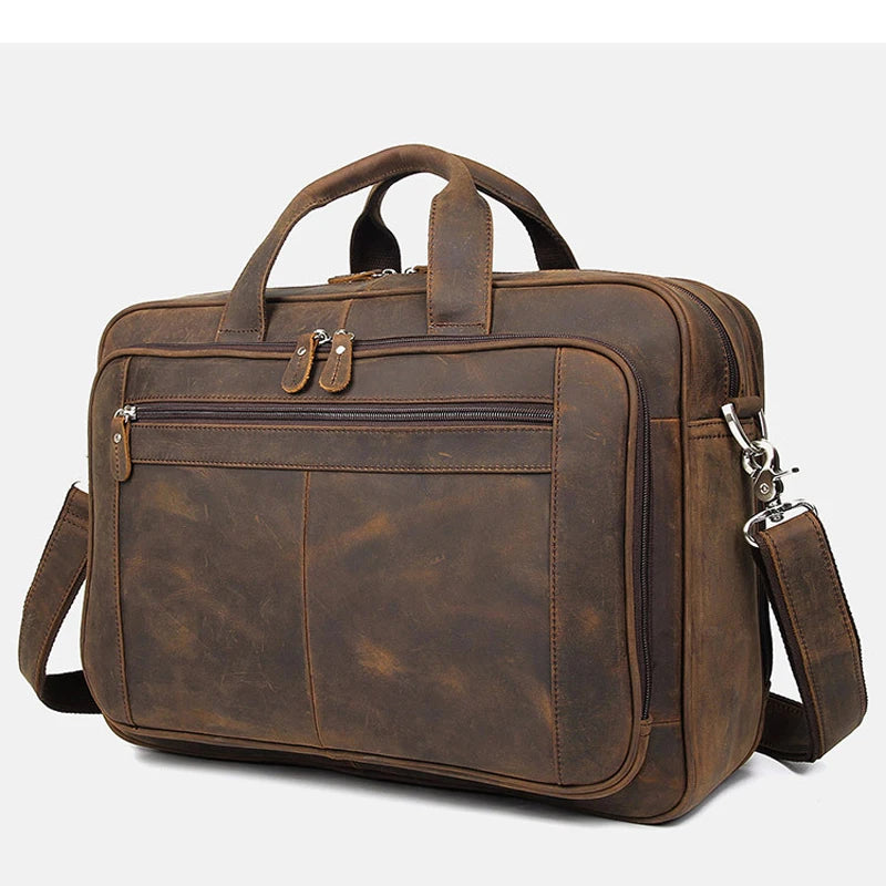 Large Genuine Crazy Horse Leather Laptop Briefcase 17 Inch