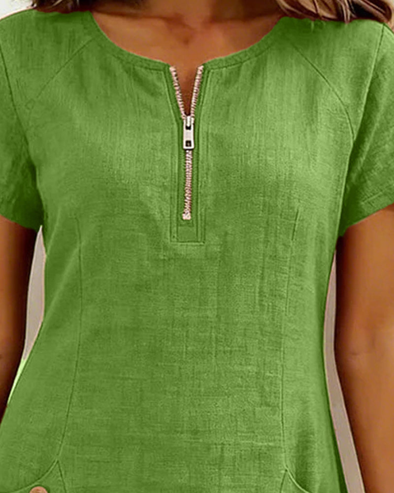 Short-Sleeved Textured Summer Dress - Avenia