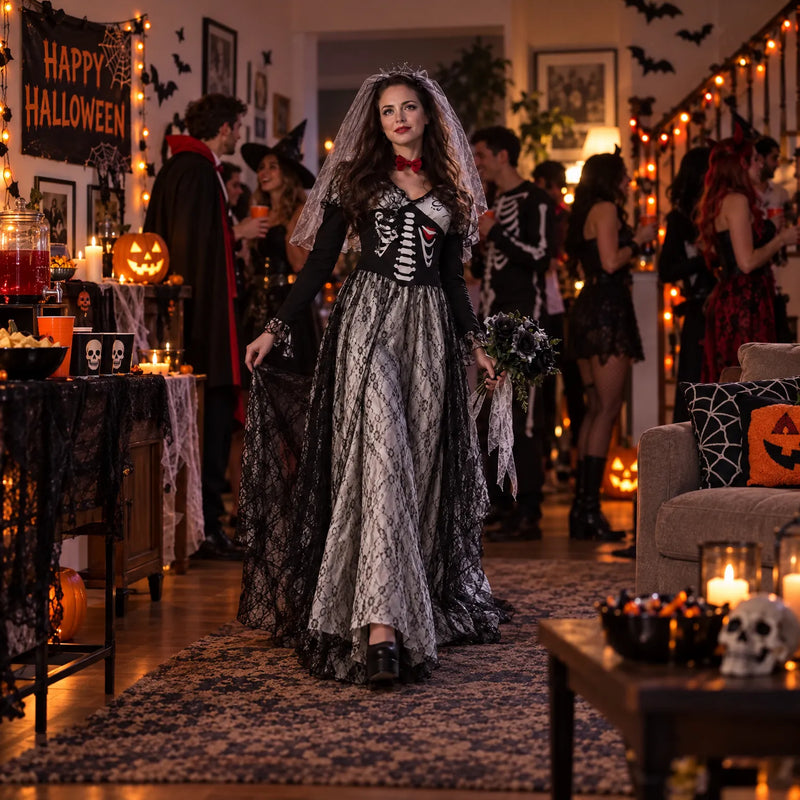Skeleton Print Halloween Costume - Venosia