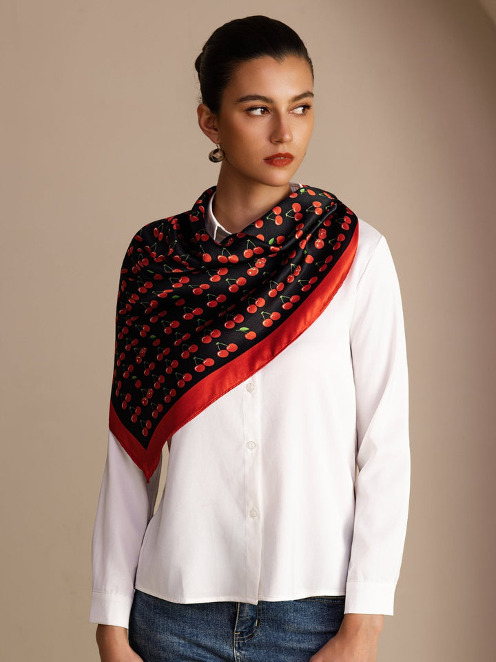 Square Cherry Print Scarf - Cherella