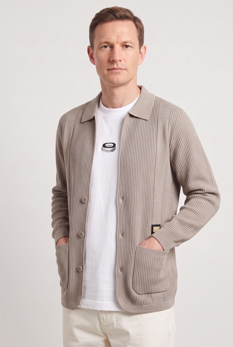 Textured Button-Through Men's Knit Cardigan - Clayton