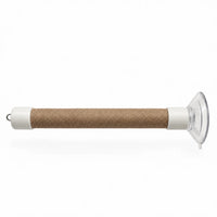 Single perch with a natural tan woven wrap on a plain white background, with white end caps, metal hook and clear suction cup. 7