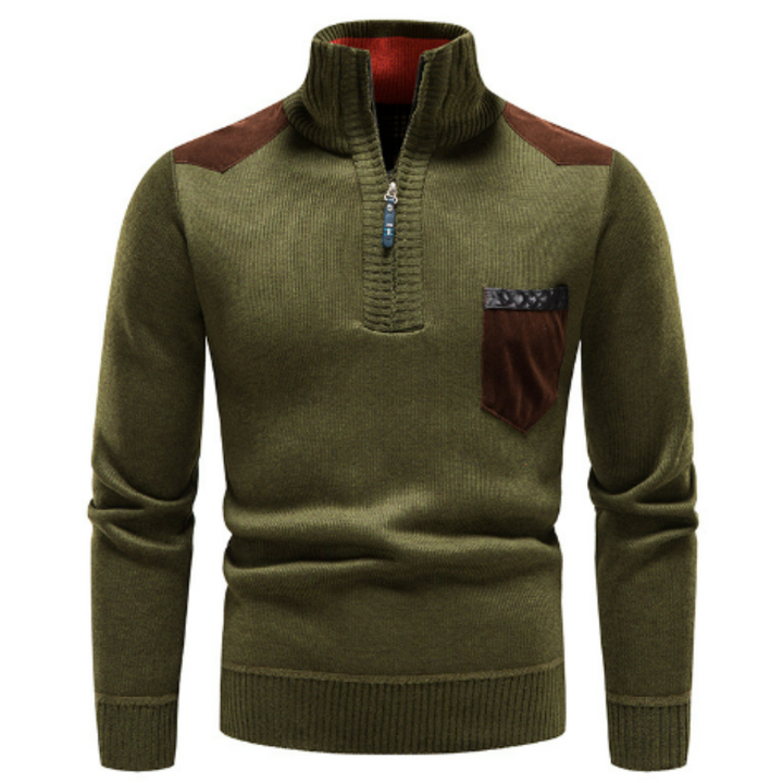 Men's pullover with edge zipper neck and long sleeves – Cedric