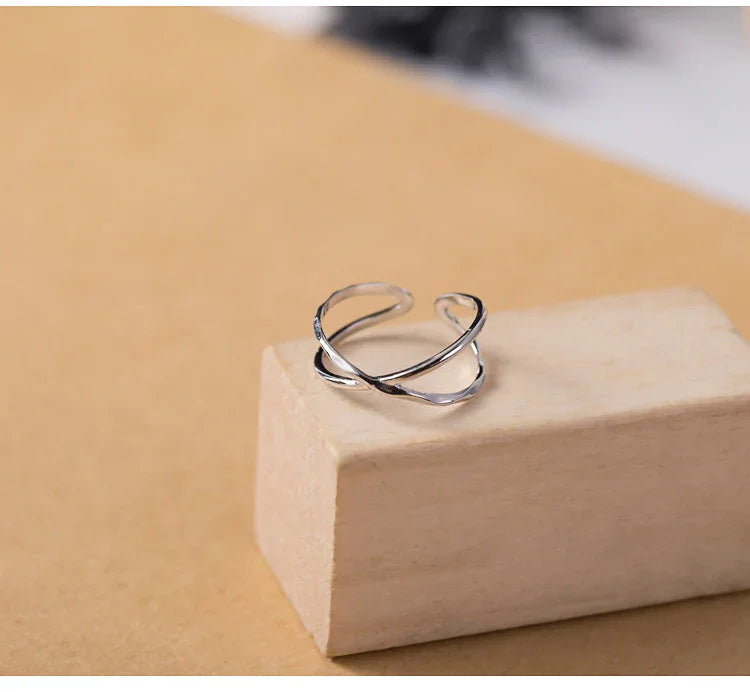 Adjustable Double Line Ring - Lina-Crossed-State of Style
