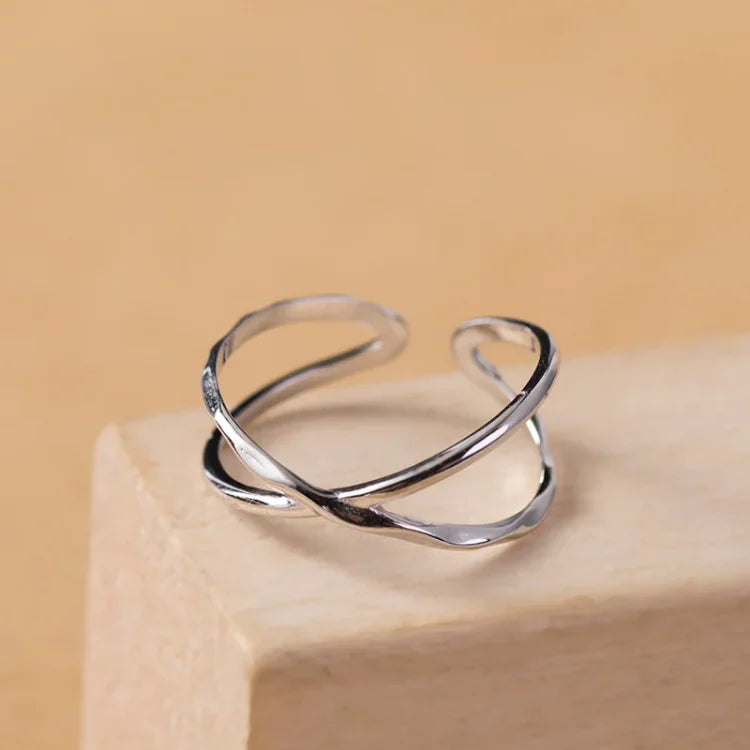 Adjustable Double Line Ring - Lina-Crossed-State of Style