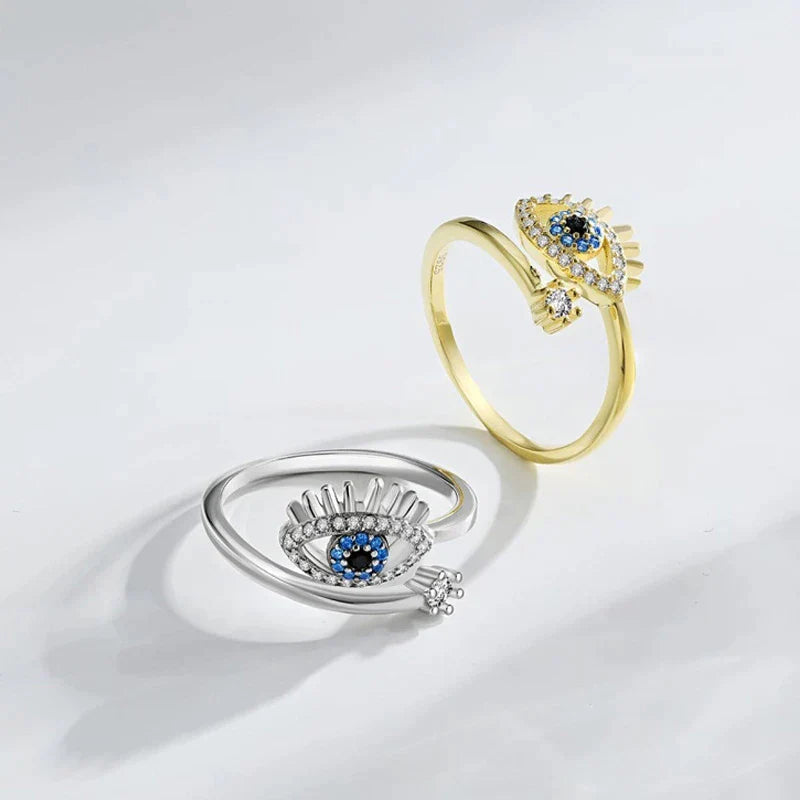 Adjustable Evil Eye Ring | Protective Statement Jewellery-Gold-State of Style