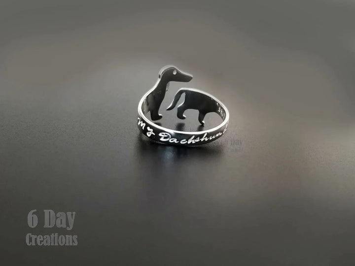 Adjustable Silver Dachshund Ring | Cute Dog Design-State of Style
