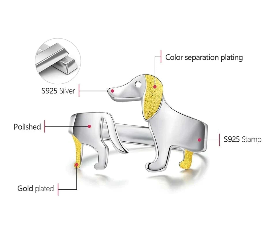Adjustable Silver Dachshund Ring | Cute Dog Design-State of Style