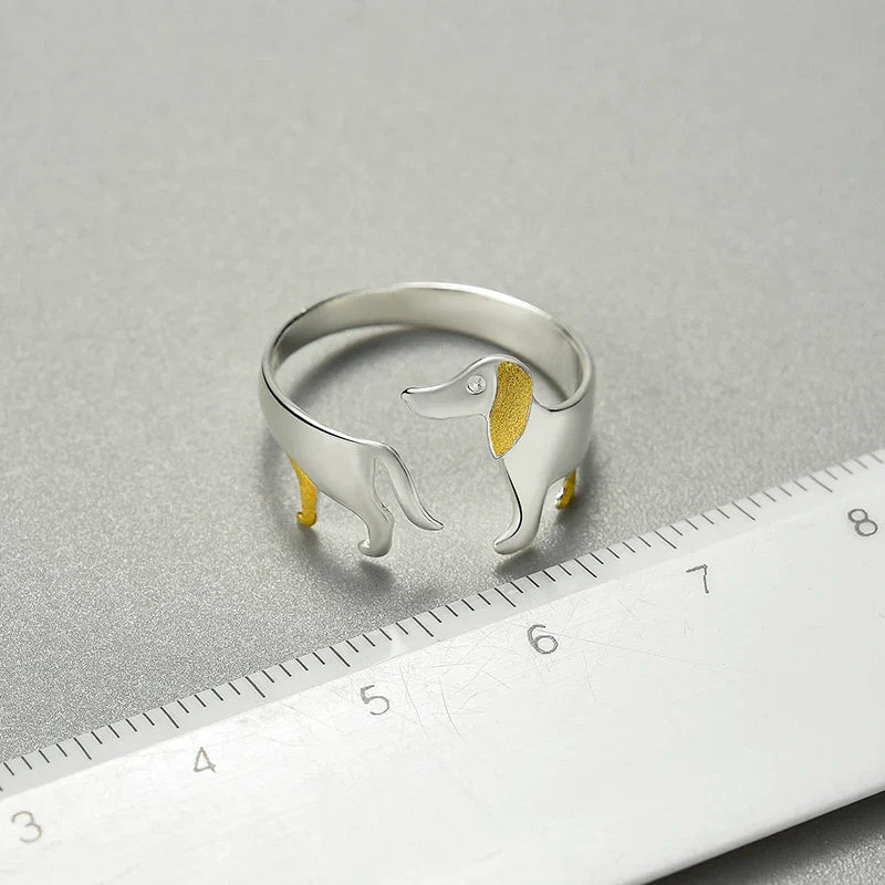 Adjustable Silver Dachshund Ring | Cute Dog Design-State of Style