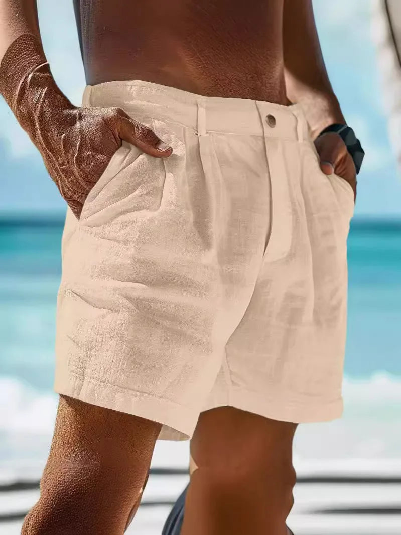 Airy linen summer shorts for men – Jonas-Khaki-S-State of Style
