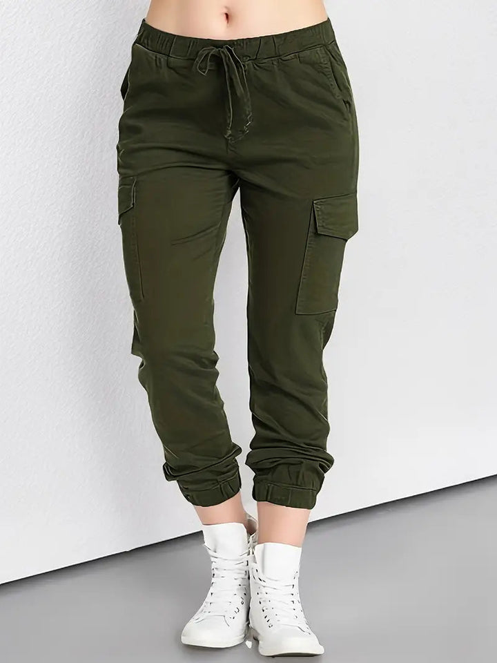 Aveline | Spring Cargo Pants with Drawstring-Army Green-M-State of Style